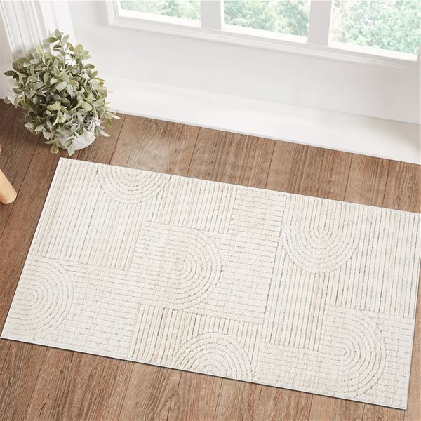 Rug Branch Astra 2 x 5-ft Cream/Beige Modern Abstract Geometric Design Indoor Door Mat