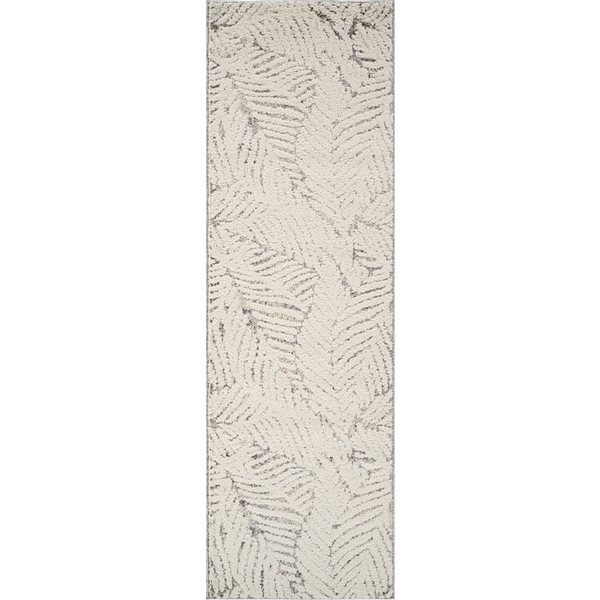 Tapis de passage décoratif Nimbus de Rug Branch 2 x 8 pi moderne à motif botanique crème/gris