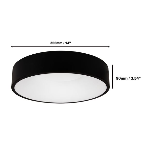 Plafonnier encastré inversé rond Ava de Luminus à DEL intégrée 14 po noir 150 W 1800 lm 3000K