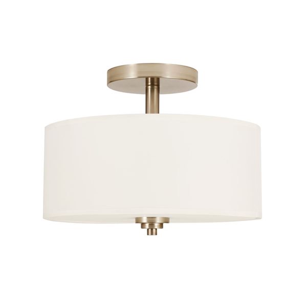 Luminus Alice 13-in Brushed Nickel Semi-Flush Mount LED Ceiling Light w/ White Fabric Drum Shade 200 W Eq. 1600 lm 3000K