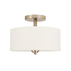Luminus Alice 13-in Brushed Nickel Semi-Flush Mount LED Ceiling Light w/ White Fabric Drum Shade 200 W Eq. 1600 lm 3000K
