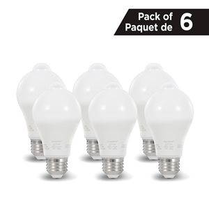 Luminus 800 lm 3000K Bright White 60 W Eq. A19 Motion Detector Non-Dimmable LED Light Bulbs  - 6/Pk