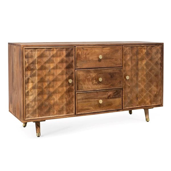 Gild Design House Hadley 55-in W 2-Door Brown Mango Wood Modern Accent Cabinet w/ 3 Drawers