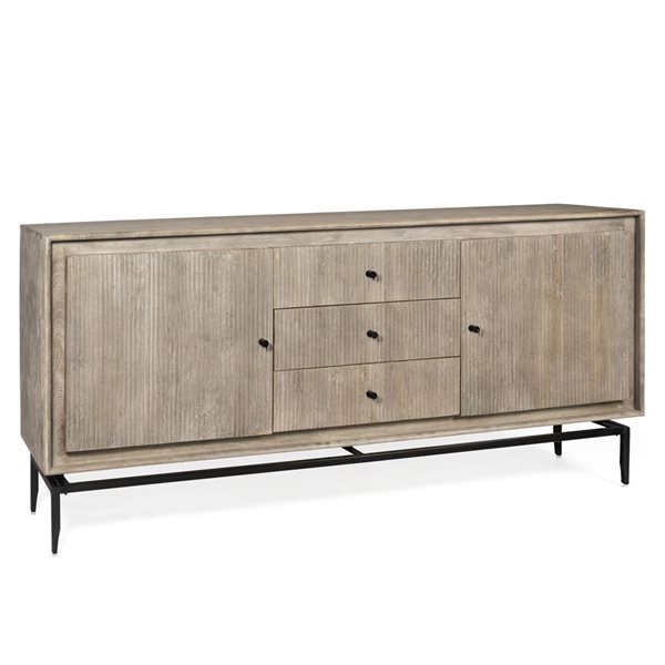 Buffet moderne à 2 portes Camilo de Gild Design House 69 po l. bois de manguier gris pâle avec 3 tiroirs