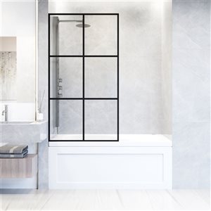 VIGO Ventana 34 in. x 62 in. Fixed Frame Tub Screen in Matte Black