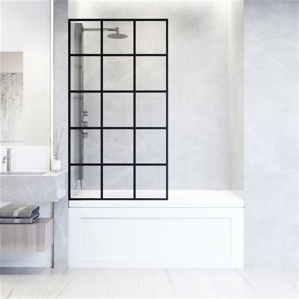 VIGO Mosaic 34 in. x 62 in. Fixed Frame Tub Screen in Matte Black