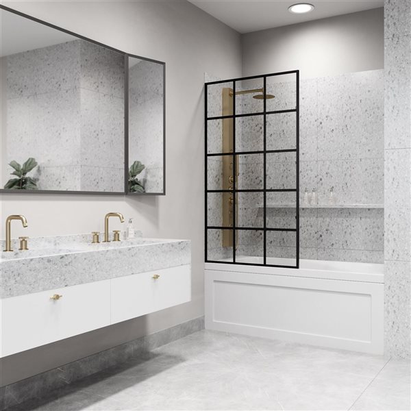 VIGO Mosaic 34 in. x 62 in. Fixed Frame Tub Screen in Matte Black