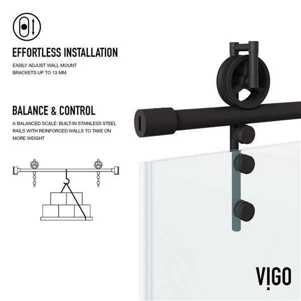 VIGO Hamilton 56 to 60 in. W x 78 in. H Frameless Sliding Shower Door in Matte Black with Clear Glass and Handle