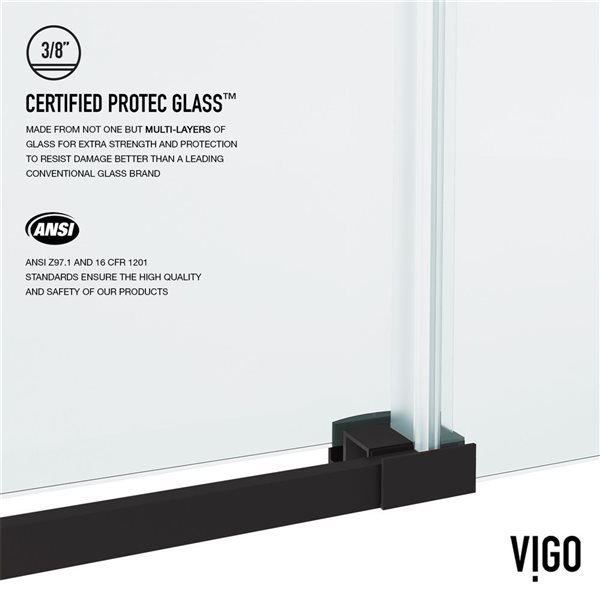 VIGO Hamilton 56 to 60 in. W x 78 in. H Frameless Sliding Shower Door in Matte Black with Clear Glass and Handle