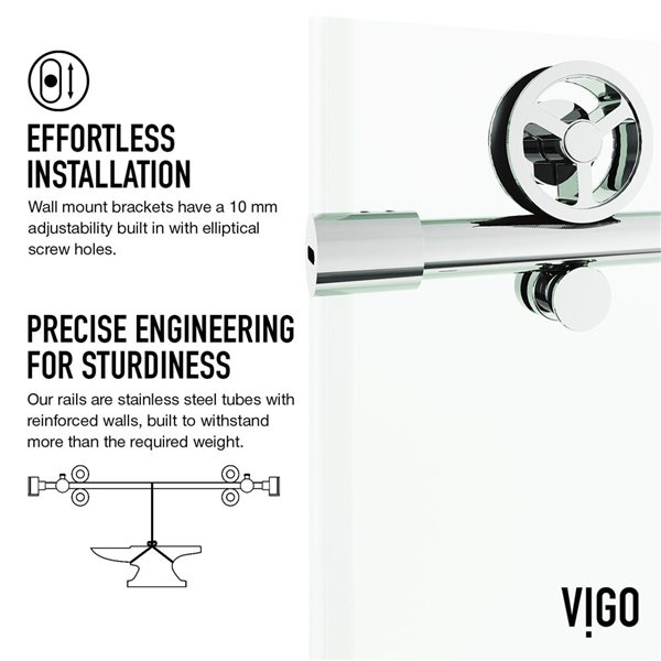 VIGO Elan Cass Aerodynamic 64 to 68 in. W x 76 in. H Frameless Sliding Shower Door in Chrome with Clear Glass and Handle