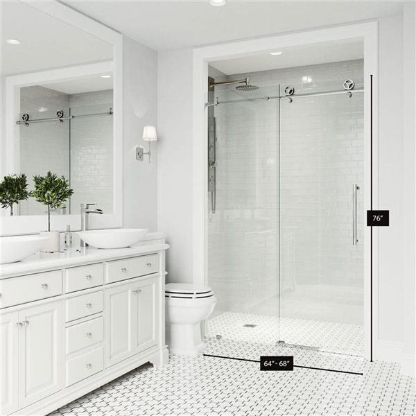 VIGO Elan Cass Aerodynamic 64 to 68 in. W x 76 in. H Frameless Sliding Shower Door in Chrome with Clear Glass and Handle