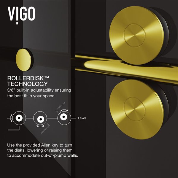 VIGO Elan 56 to 60 in. W x 74 in. H Frameless Sliding Shower Door in Matte Brushed Gold with Clear Glass and Handle