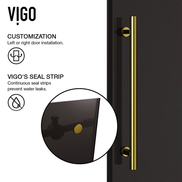 VIGO Elan 56 to 60 in. W x 74 in. H Frameless Sliding Shower Door in Matte Brushed Gold with Clear Glass and Handle