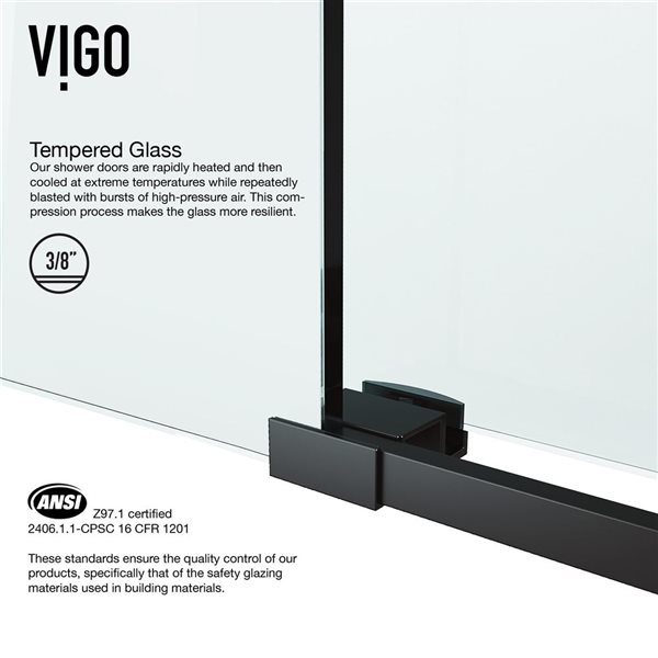 VIGO Elan 48 to 52 in. W x 74 in. H Frameless Sliding Shower Door in Matte Black with Clear Glass and Handle