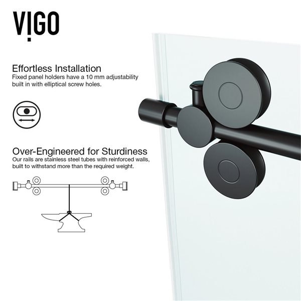 VIGO Elan 48 to 52 in. W x 74 in. H Frameless Sliding Shower Door in Matte Black with Clear Glass and Handle