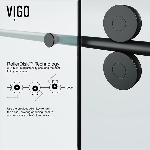 VIGO Elan 48 to 52 in. W x 74 in. H Frameless Sliding Shower Door in Matte Black with Clear Glass and Handle