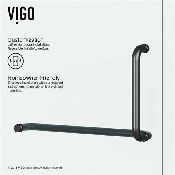 VIGO Pirouette 30 to 36 in. W x 72 in. H Frameless Pivot Shower Door in Matte Black with Clear Glass and Handle