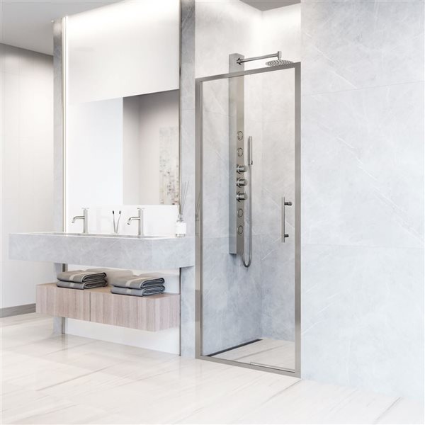 VIGO Astoria&nbsp;32-in W x&nbsp;76-in H Framed Pivot Clear Glass Shower Door with Handle - Chrome