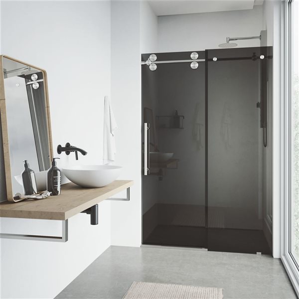 VIGO Elan 56 to 60 in. W x 74 in. H Frameless Sliding Shower Door in Stainless Steel with Handle