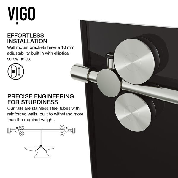 VIGO Elan 56 to 60 in. W x 74 in. H Frameless Sliding Shower Door in Stainless Steel with Handle