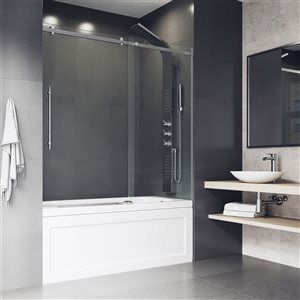 Porte de baignoire coulissante ajustable sans cadre Luca de VIGO 60 po x 58 po en chrome avec poignée