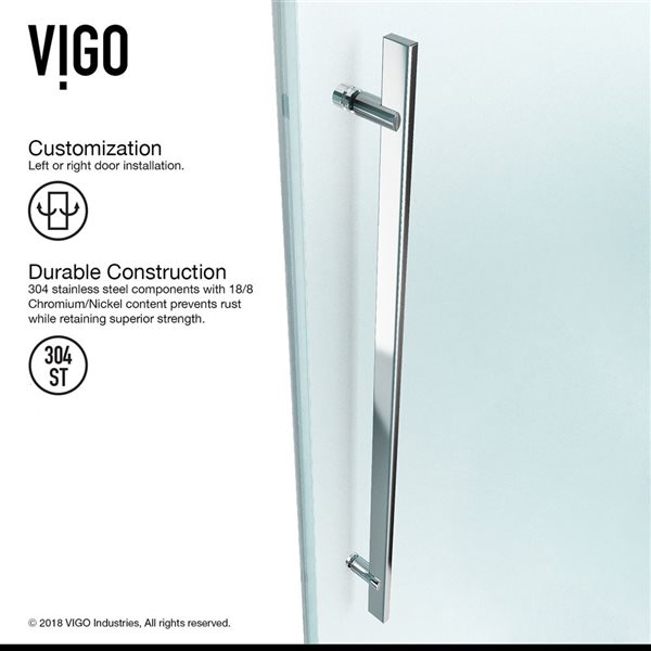 VIGO Luca&nbsp;56 to 60-in W x&nbsp;58-in H Frameless Chrome Sliding Tub Door with Clear Glass and Handle