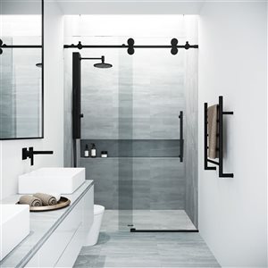 VIGO Elan 64 to 68 in. W x 74 in. H Frameless Sliding Shower Door in Matte Black with Clear Glass and Handle