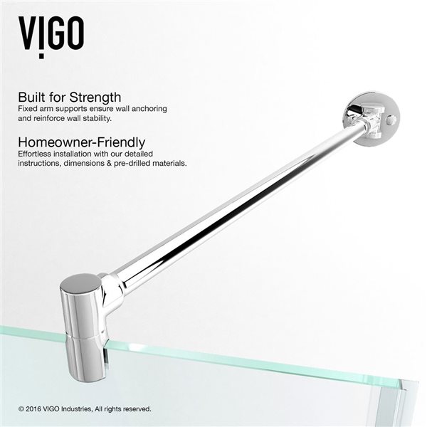 VIGO Gemini 45 in. W x 73 in. H Frameless Hinged Shower Enclosure in Chrome with Clear Glass and Handle