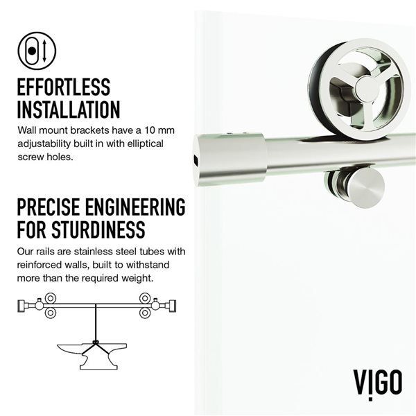 VIGO Elan Cass Aerodynamic 60 to 64 in. W x 76 in. H Frameless Sliding Shower Door in Stainless Steel with Clear Glass and Ha…