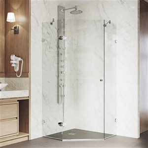 VIGO Verona 34 in. W x 73 in. H Frameless Hinged Shower Enclosure in Chrome with Clear Glass and Handle