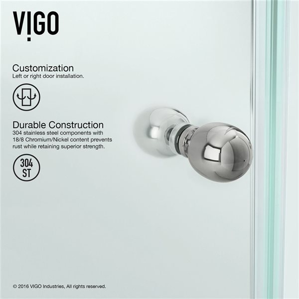 VIGO Verona 34 in. W x 73 in. H Frameless Hinged Shower Enclosure in Chrome with Clear Glass and Handle