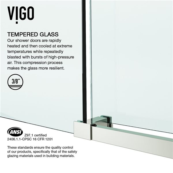 VIGO Elan E-Class 48 to 52 in. W x 76 in. H Frameless Sliding Shower Door in Stainless Steel with Clear Glass and Handle