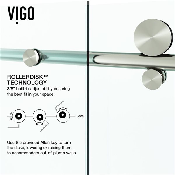 VIGO Elan E-Class 48 to 52 in. W x 76 in. H Frameless Sliding Shower Door in Stainless Steel with Clear Glass and Handle