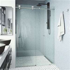 VIGO Elan E-Class 48 to 52 in. W x 76 in. H Frameless Sliding Shower Door in Stainless Steel with Clear Glass and Handle