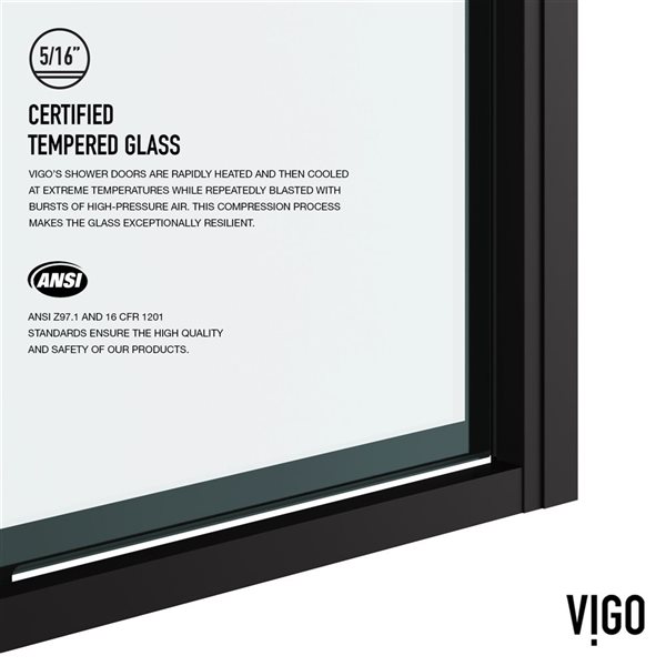 VIGO Astoria&nbsp;32-in W x&nbsp;76-in H Framed Pivot 6-Panel Clear Glass Shower Door with Handle - Matte Black