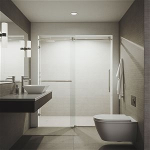 VIGO Ferrara 72 to 73 in. W x 74 in. H Frameless Sliding Shower Door in Stainless Steel with Clear Glass and Handle