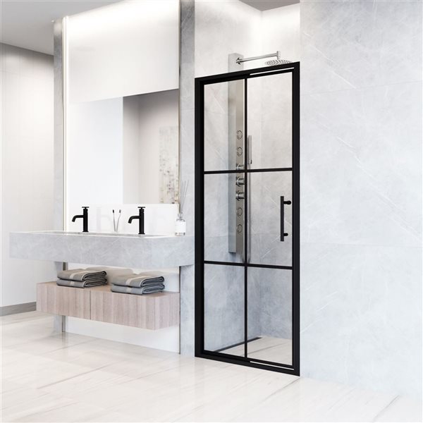 VIGO Astoria&nbsp;30-in W x&nbsp;76-in H Framed Pivot 6-Panel Clear Glass Shower Door with Handle - Matte Black
