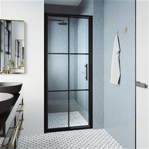 Porte de douche pivotante encadrée Astoria de VIGO 30 x 76 po noir mat avec verre transparent et poignée