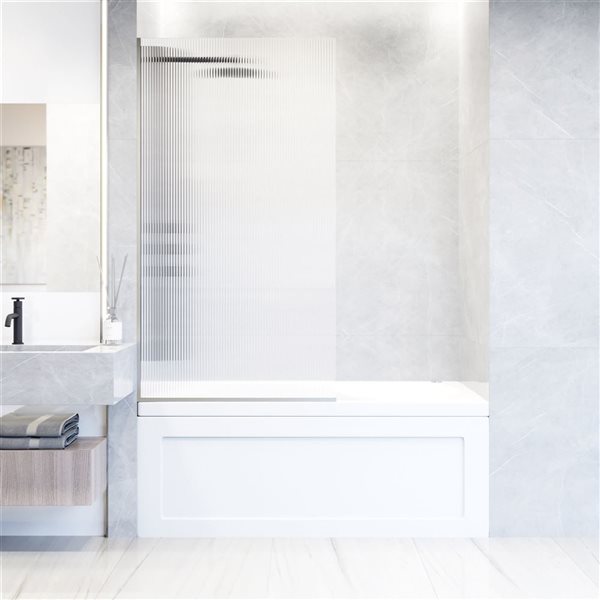 VIGO Zenith&nbsp;34-in W x&nbsp;62-in H Stainless Steel Frameless Fixed Tub Screen with Fluted Glass