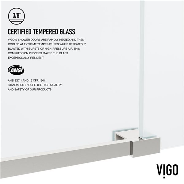 VIGO Elan 56 to 60 in. W x 74 in. H Frameless Sliding Shower Door in Stainless Steel with Clear Glass and Handle