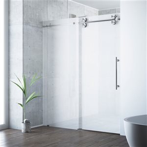 Porte de douche coulissante sans cadre Elan de VIGO 56 à 60 x 74 po inox avec verre transparent et poignée