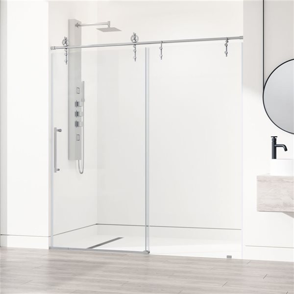 VIGO Hamilton 56 to 60 in. W x 78 in. H Frameless Sliding Shower Door in Chrome with Clear Glass and Handle