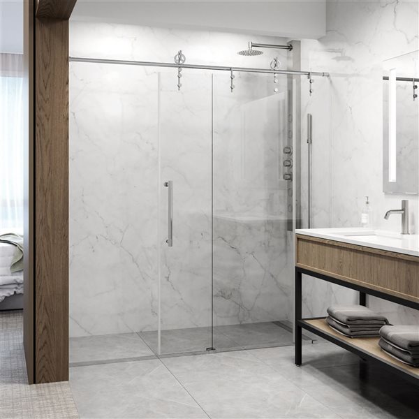 VIGO Hamilton 56 to 60 in. W x 78 in. H Frameless Sliding Shower Door in Chrome with Clear Glass and Handle