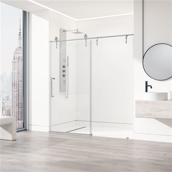 VIGO Hamilton 56 to 60 in. W x 78 in. H Frameless Sliding Shower Door in Chrome with Clear Glass and Handle