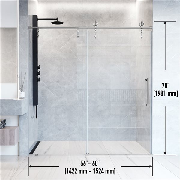 VIGO Hamilton 56 to 60 in. W x 78 in. H Frameless Sliding Shower Door in Chrome with Clear Glass and Handle