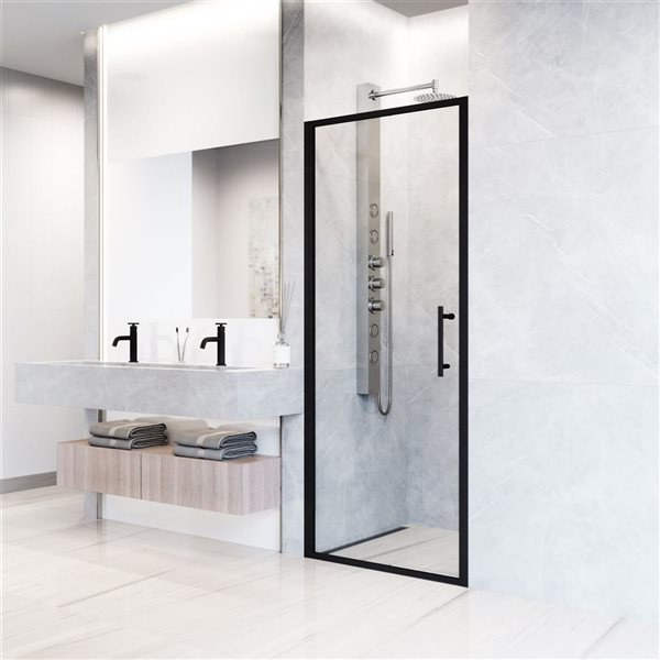 VIGO Astoria&nbsp;32-in W x&nbsp;76-in H Framed Pivot Clear Glass Shower Door with Handle - Matte Black