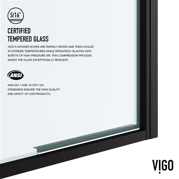 VIGO Astoria&nbsp;30-in W x&nbsp;76-in H Framed Pivot Clear Glass Shower Door with Handle - Matte Black