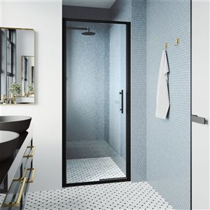 Porte de douche pivotante encadrée Astoria de VIGO 30 x 76 po noir mat avec verre transparent et poignée