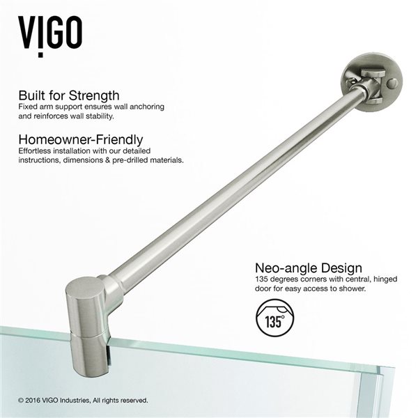 VIGO Verona 38 in. W x 73 in. H Frameless Hinged Shower Enclosure in Brushed Nickel with Clear Glass and Handle