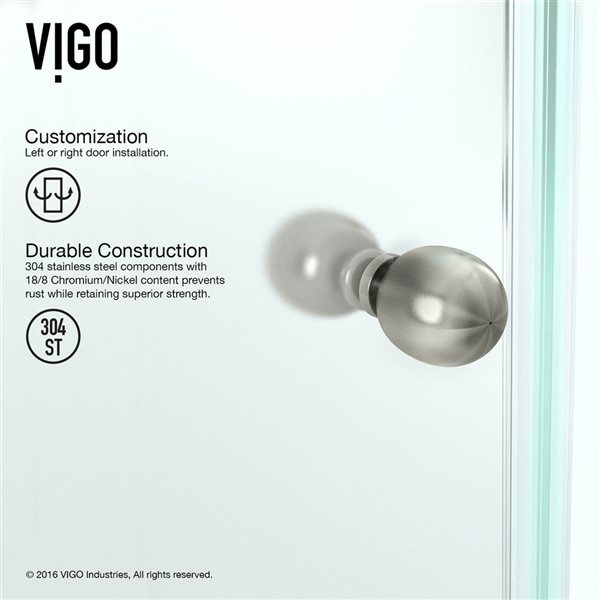 VIGO Verona 38 in. W x 73 in. H Frameless Hinged Shower Enclosure in Brushed Nickel with Clear Glass and Handle